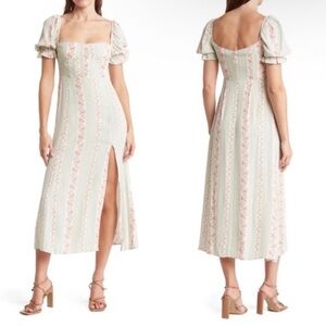 Revolve WeWoreWhat Puff Sleeve Slit Midi Dress Victorian Floral Size 0